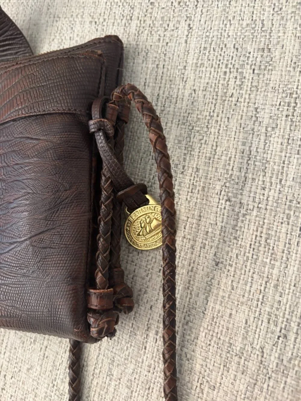 Vintage Brahmin Mojito Braided Strap Crossbody Reptile Embossed Leather Dk Brown - Picture 7 of 14